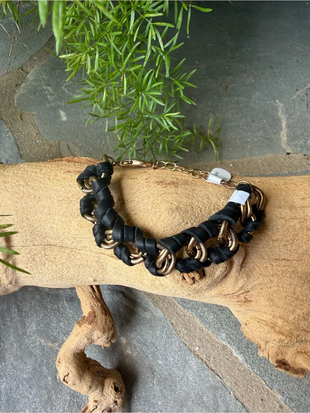 New🌟Free People-Stylish Black and Gold Braided Leather Bracelet